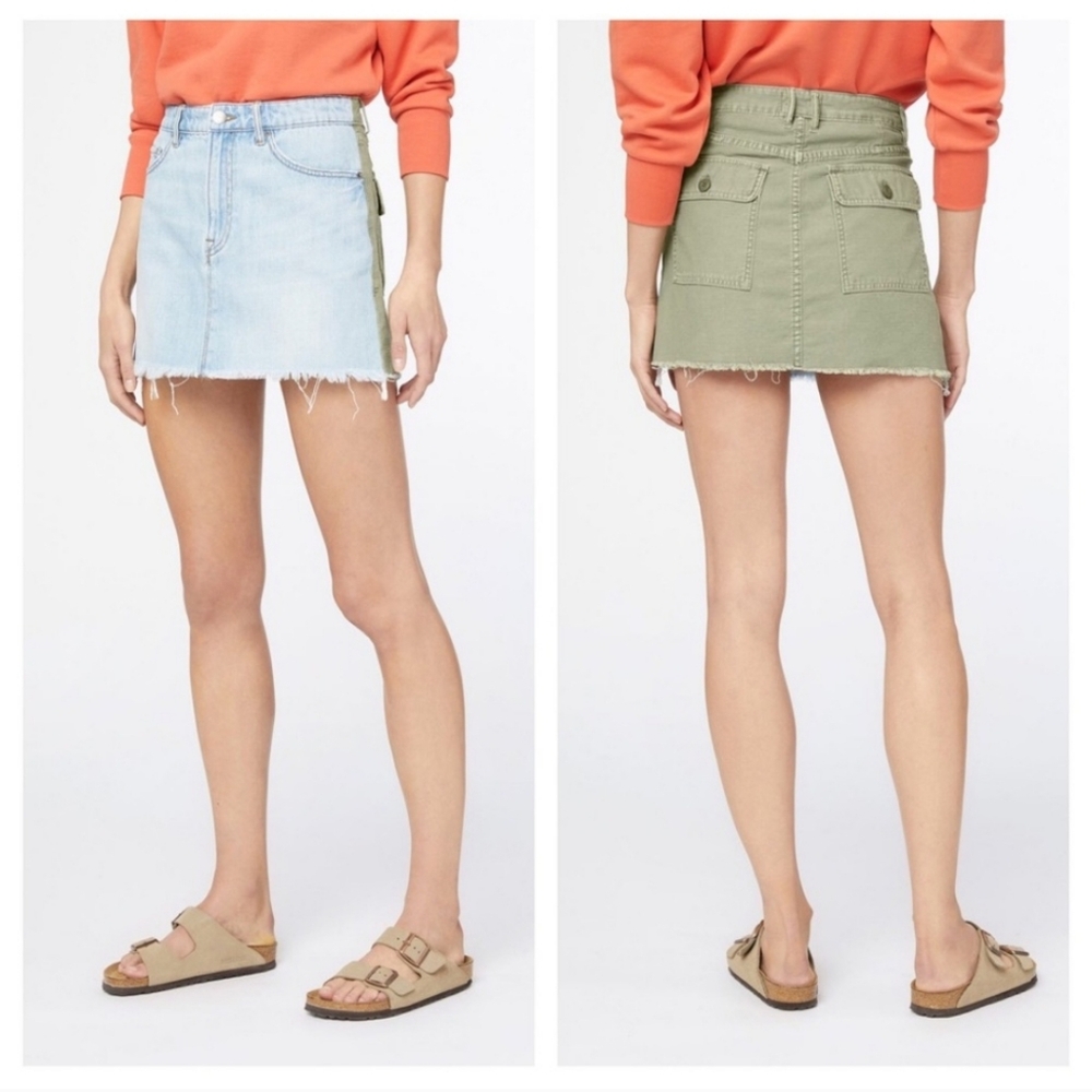 Frame Le Mini Skirt Cargo Mix in Canteburry Two Tone Denim & Green Skirt Size 28